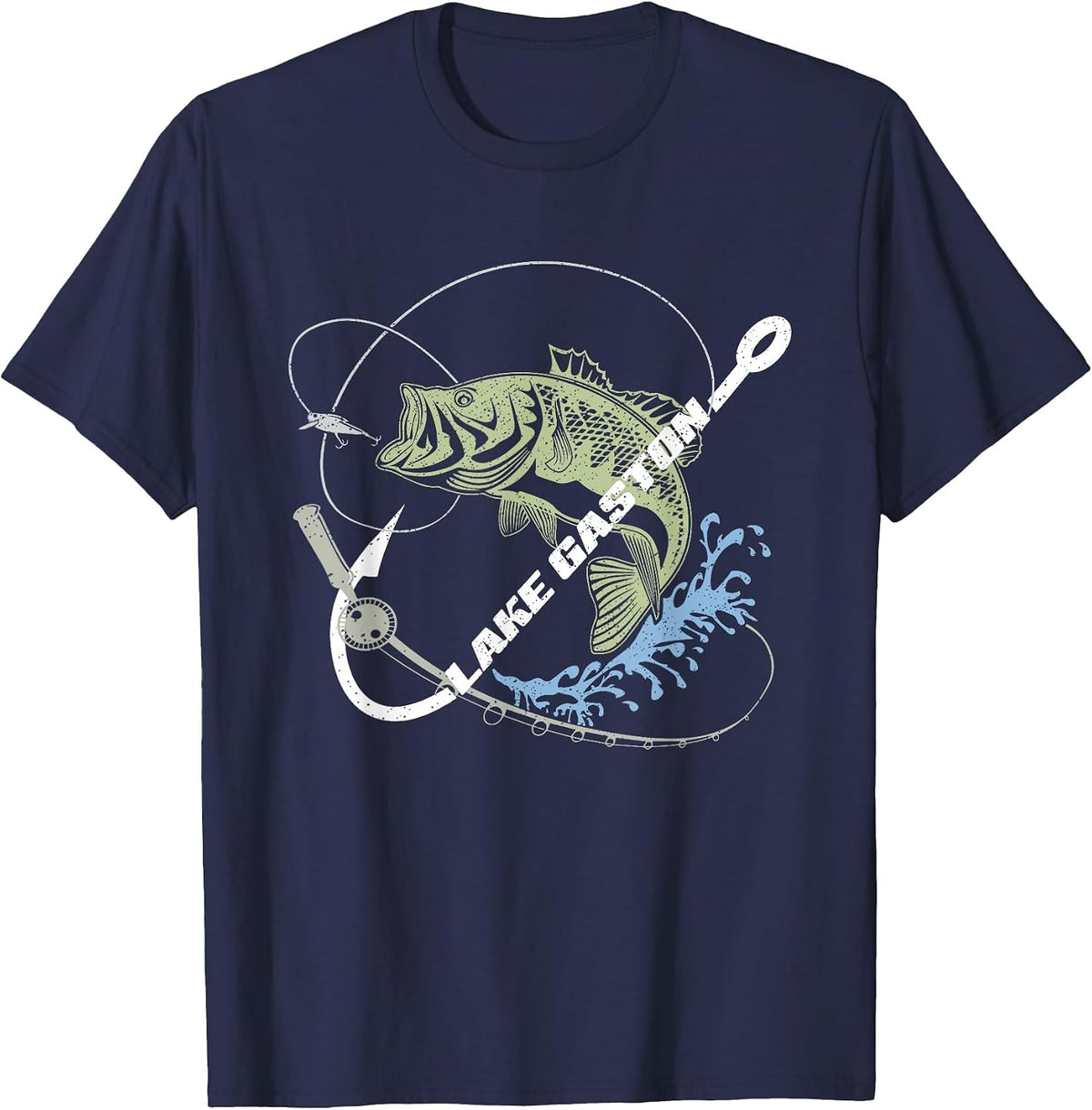 Lake Gaston Bass Fishing – Hooked on Lake Life T-Shirt - Navy Blue
