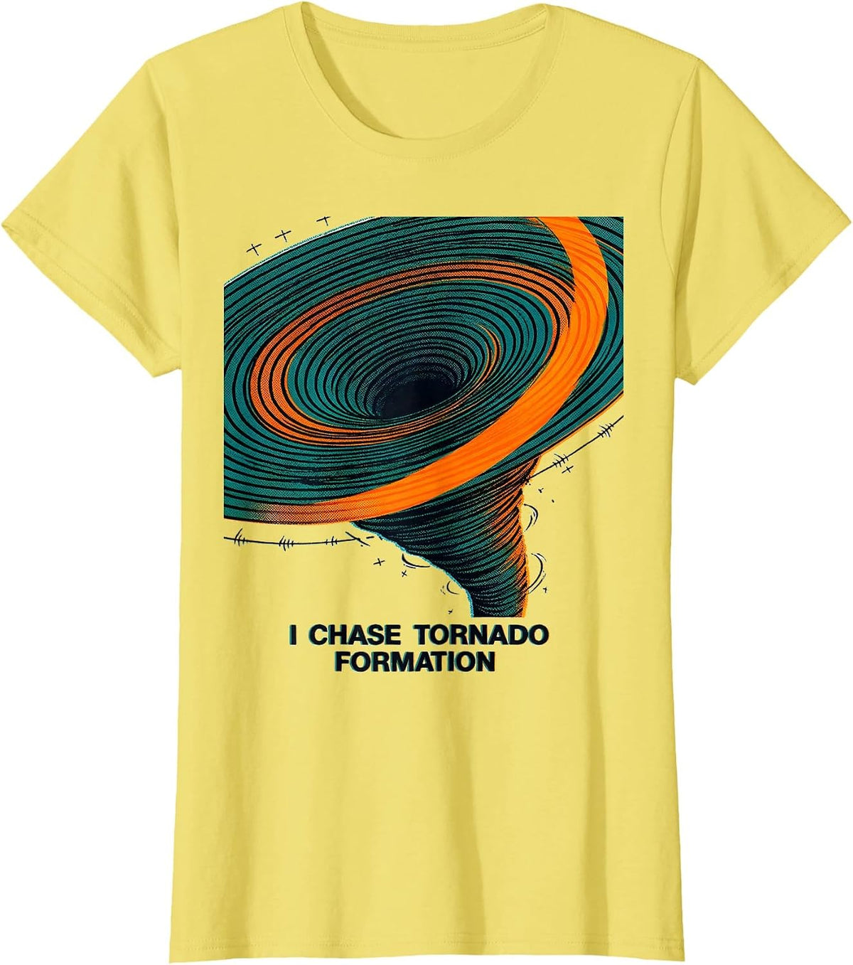 I Chase Tornado Formation Risograph Meteorology Storm Chaser T-Shirt - Lemon Yellow