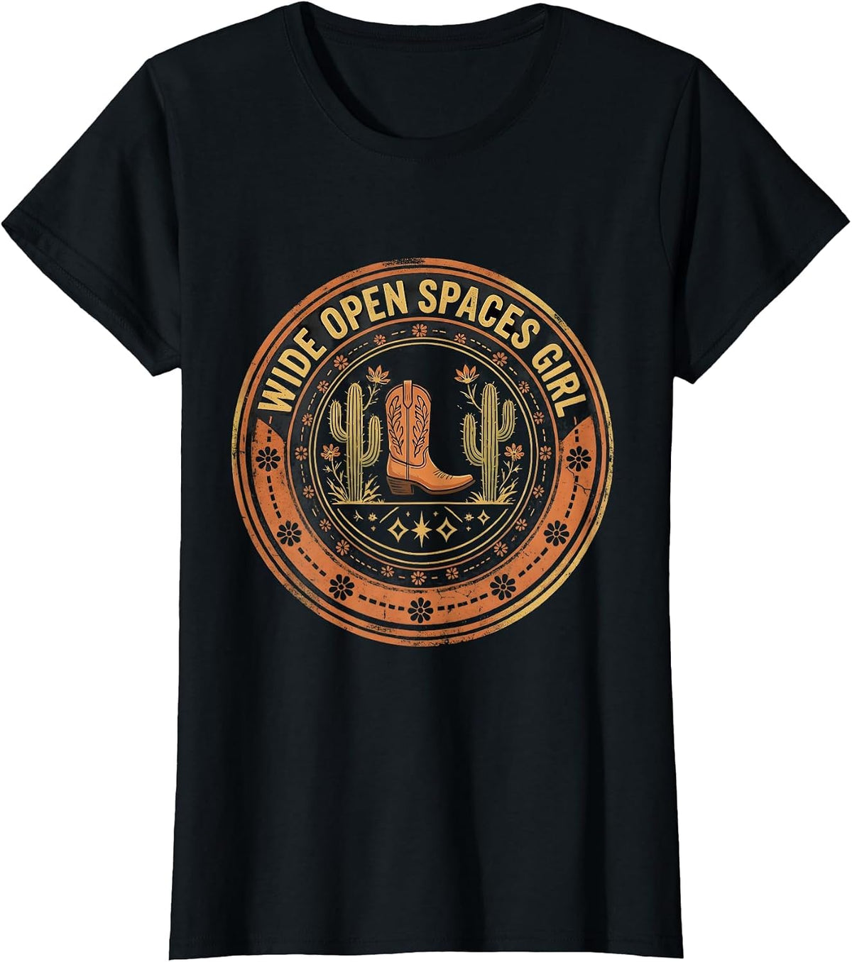Wide Open Spaces Girl Western Design T-Shirt - Black