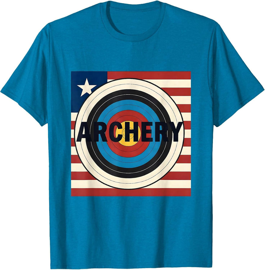 ARCHERY Patriotic American Flag Sports Fan Stencil Graphic T-Shirt - Sapphire Blue