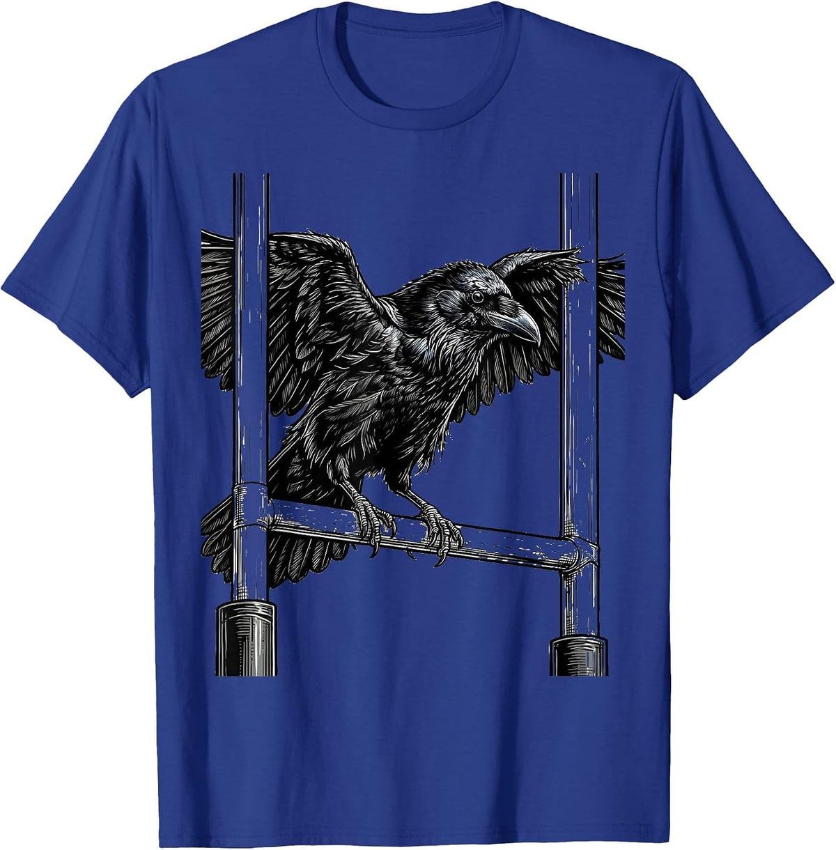 Crow on Rugby Goalposts Graphic Design T-Shirt - Royal Blue