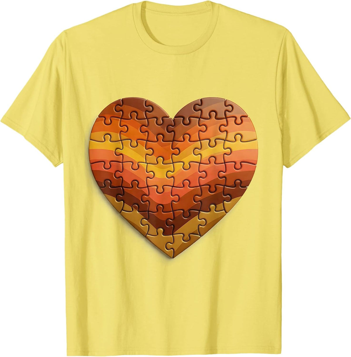 Men's Down Syndrome Awareness Puzzle Piece Heart T-Shirt - Lemon Yellow