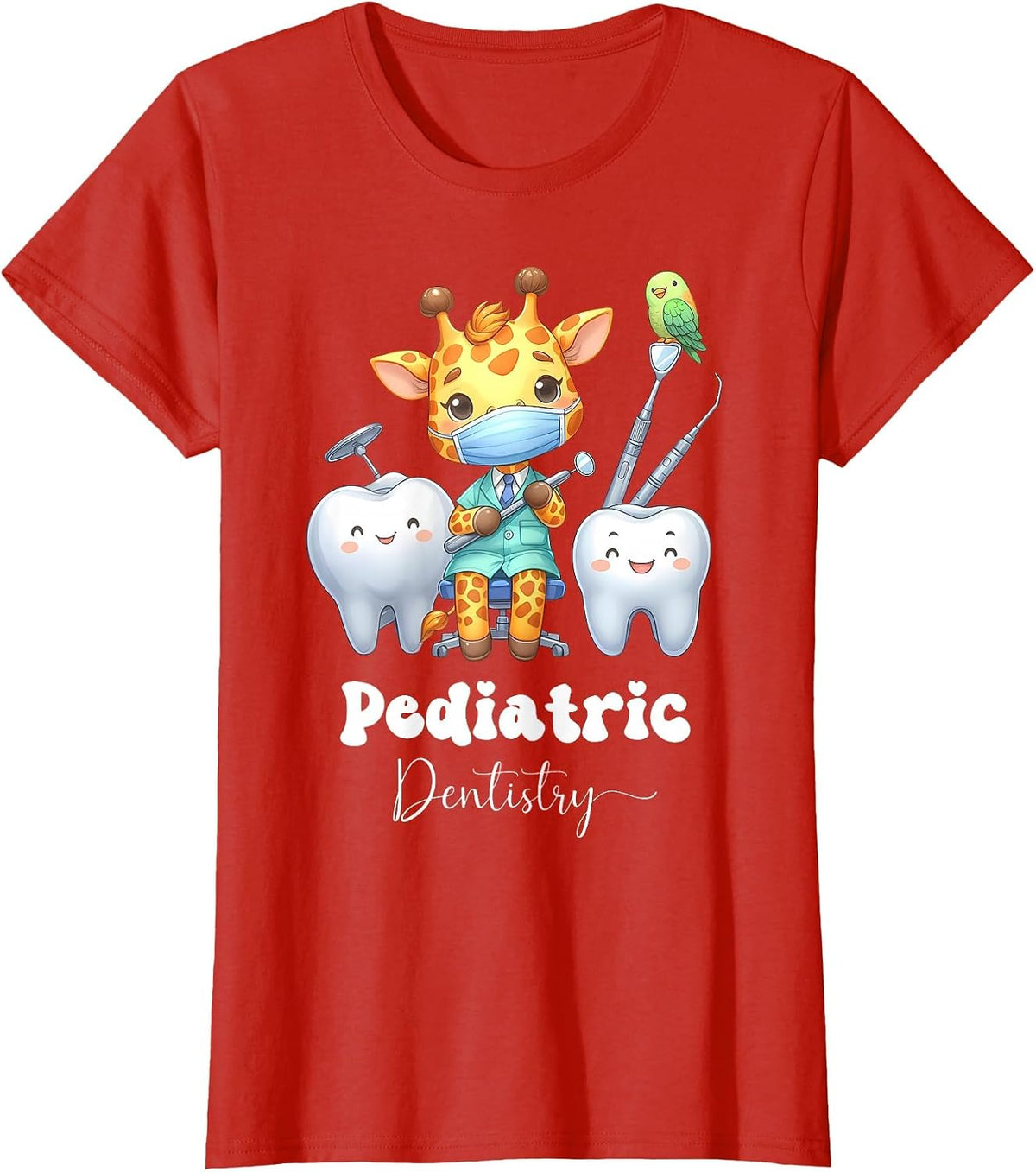 Cute Giraffe Pediatric Dentistry Dental Hygienist Dentist T-Shirt - Red