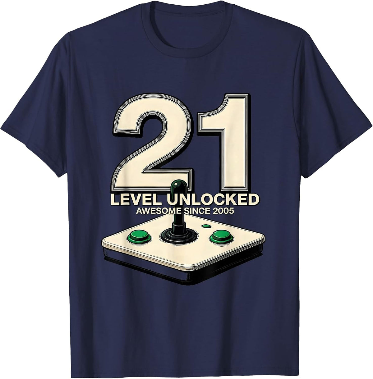 Men's Level 21 Unlocked Awesome Since 2005 21st Birthday Gaming T-Shirt - Navy Blue