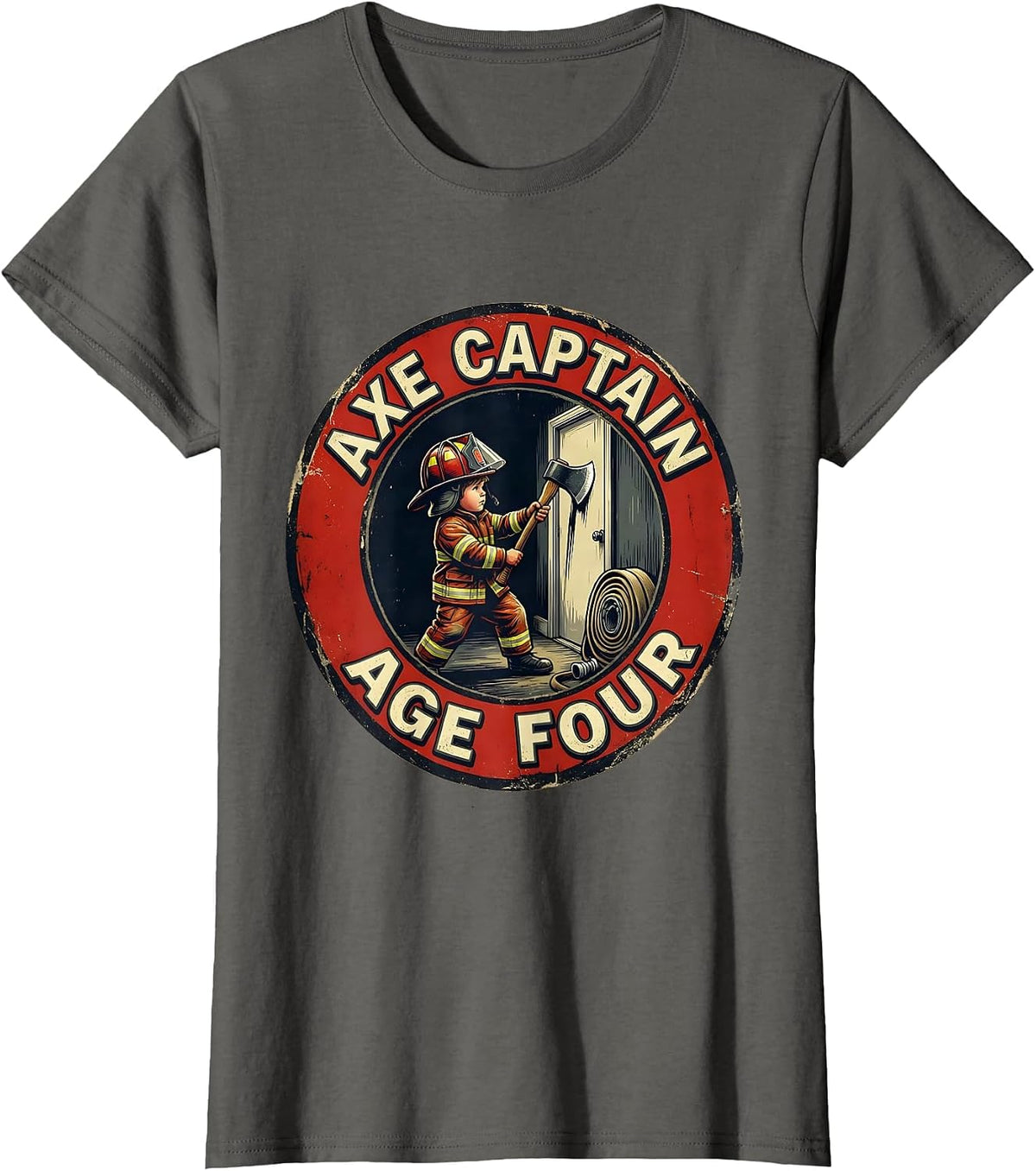 Women's Axe Captain Age Four Vintage Firefighter Toddler Birthday T-Shirt - Asphalt Grey