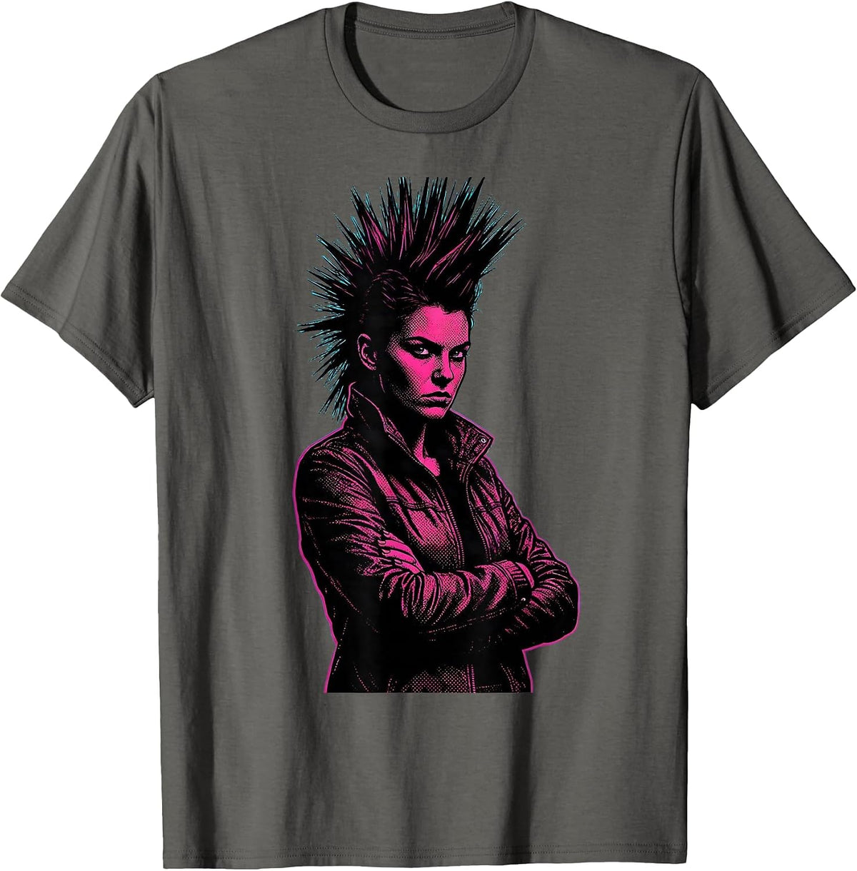 Rock Mohawk Rebel Crossed Arms Graphic Design T-Shirt - Asphalt Grey