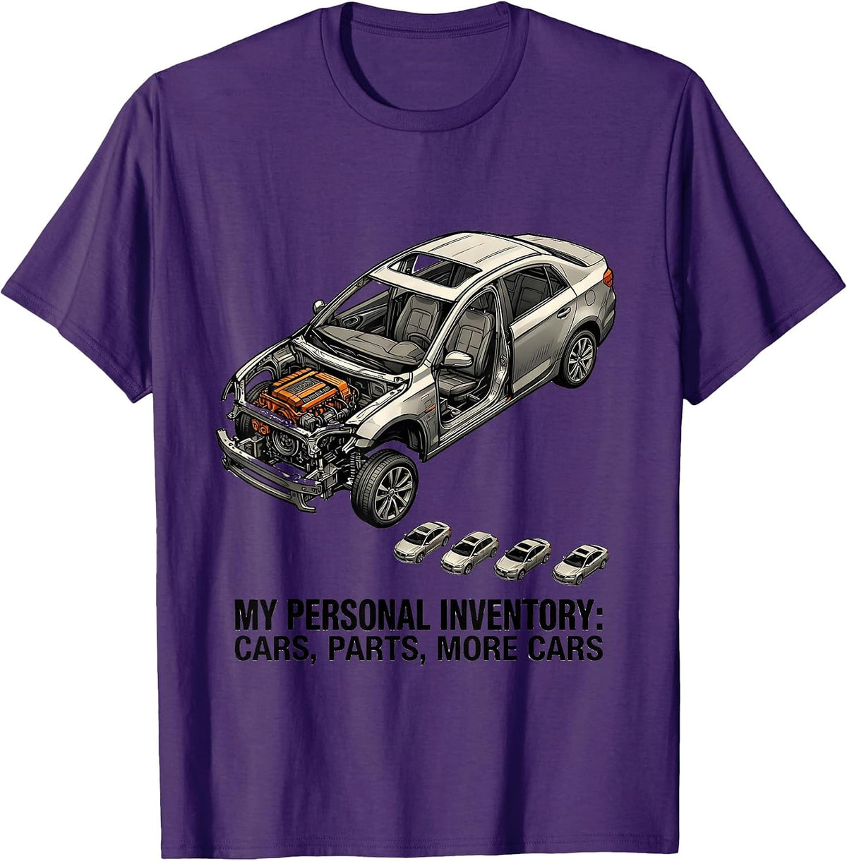 Men's My Personal Inventory: Cars, Parts, More Cars Funny Car Guy T-Shirt - Purple