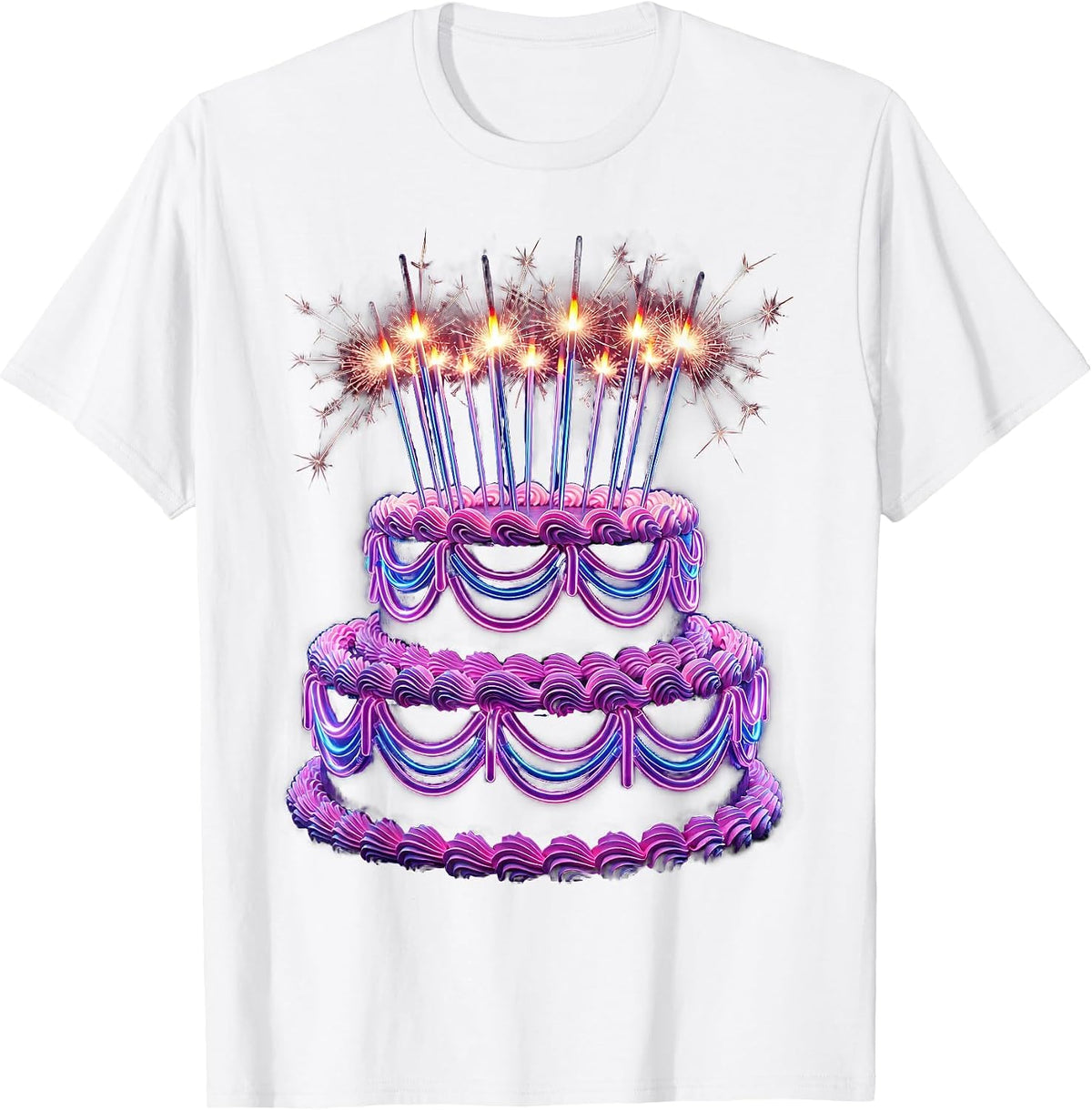 Men's 21st Birthday Cake Sparkler Candles Graphic T-Shirt - White