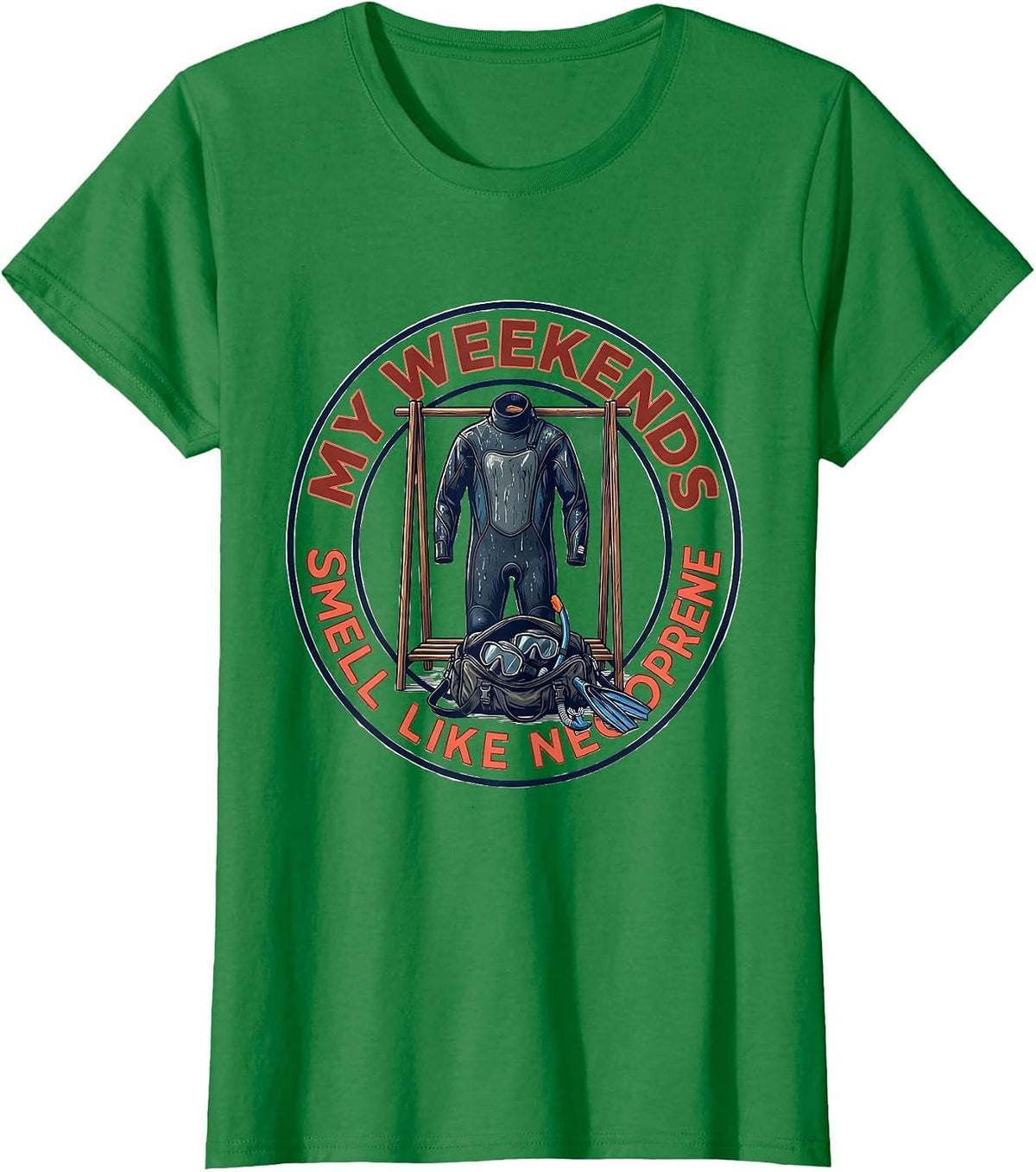 My Weekends Smell Like Neoprene Funny Scuba Diver T-Shirt - Kelly Green