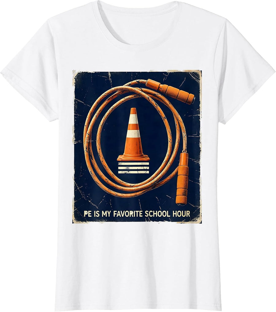 Women's PE Is My Favorite School Hour Distressed PE Teacher Gym T-Shirt - White