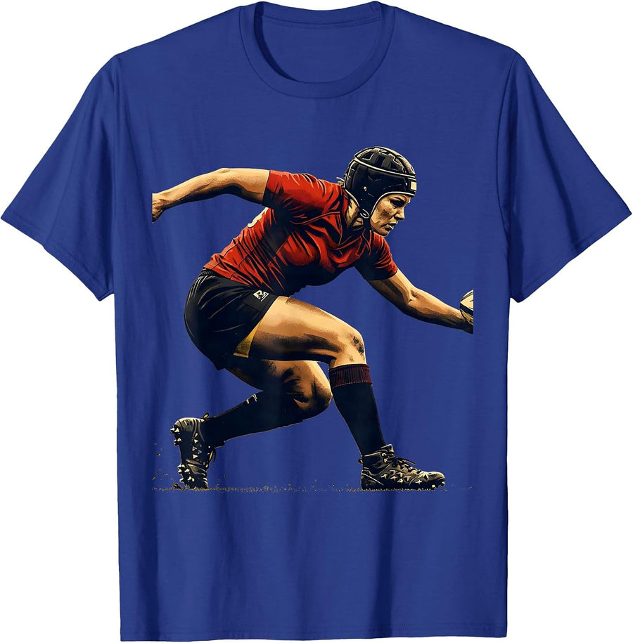 Woman Rugby Player Mid-Tackle Graphic T-Shirt - Royal Blue