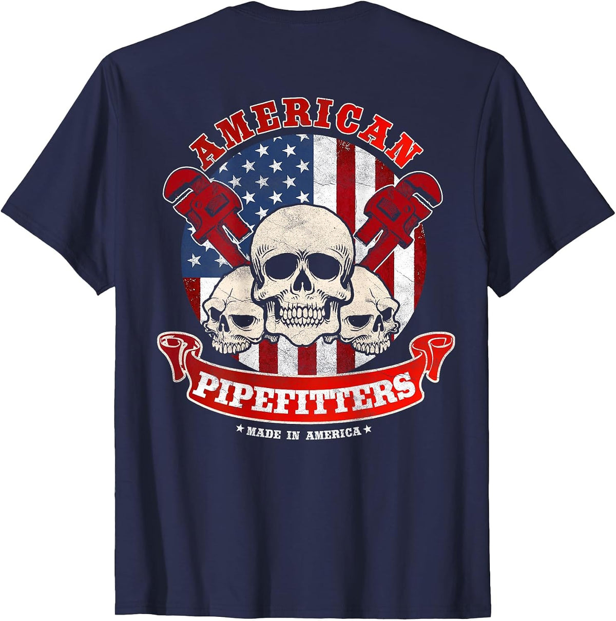 Pipefitter Gifts Funny Plumber Image On Back of Shirt T-Shirt - Navy Blue