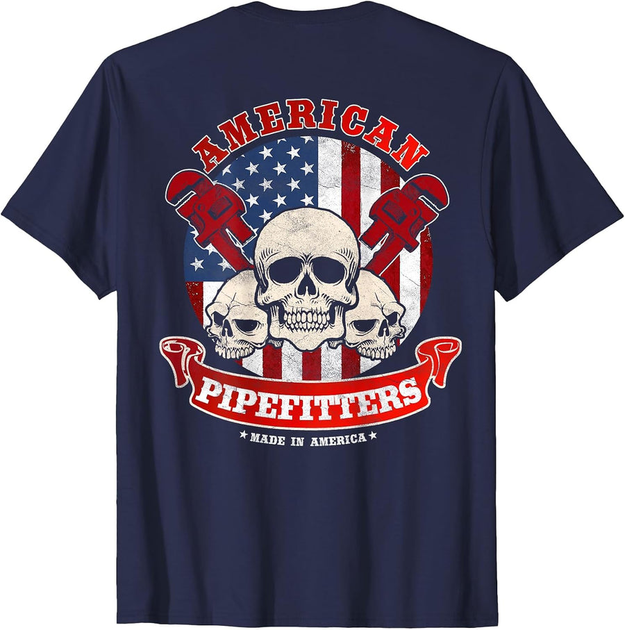 Pipefitter Gifts Funny Plumber Image On Back of Shirt T-Shirt - Navy Blue