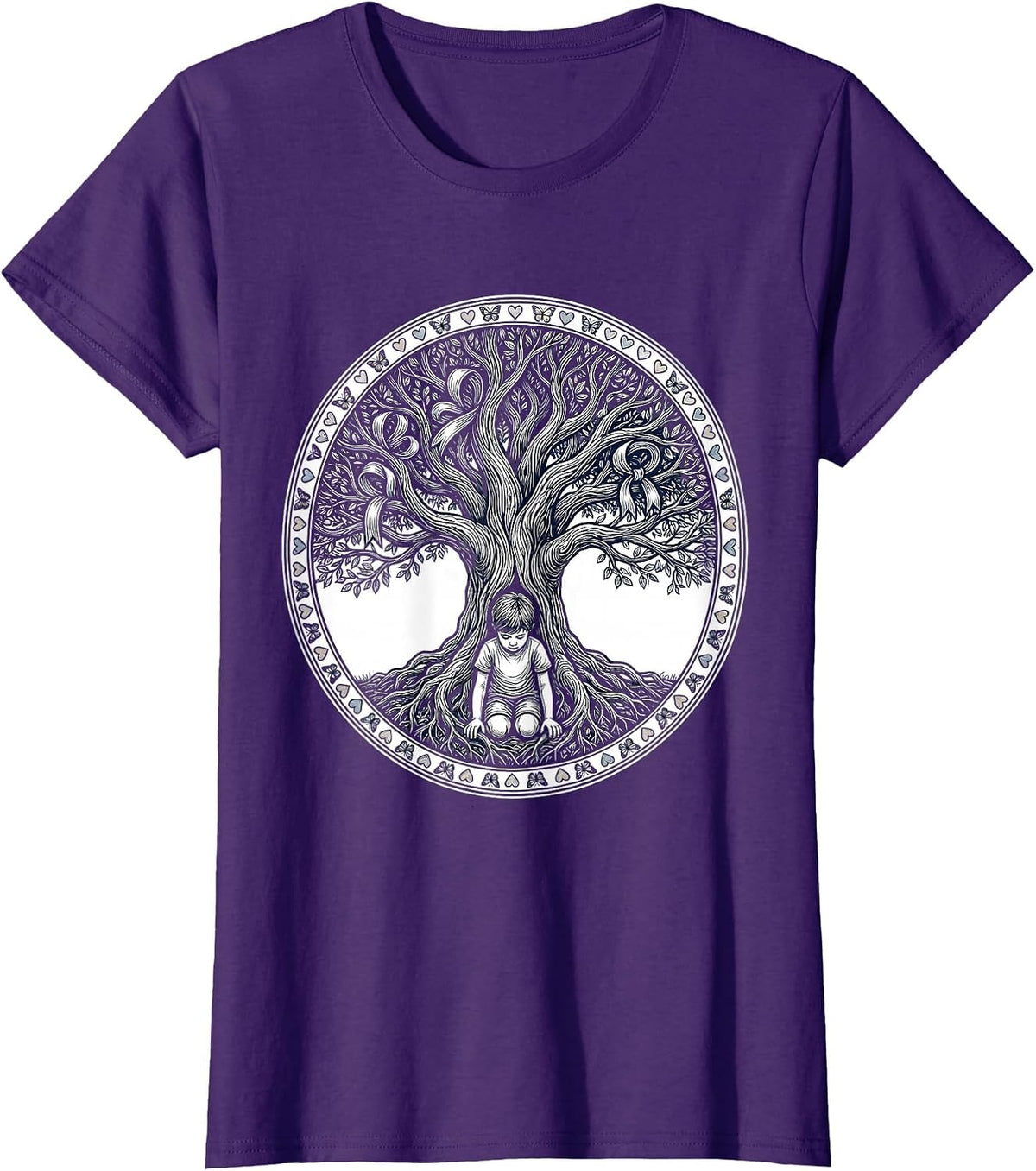 Women's Down Syndrome Awareness Tree Planting Growth Art T-Shirt - Purple