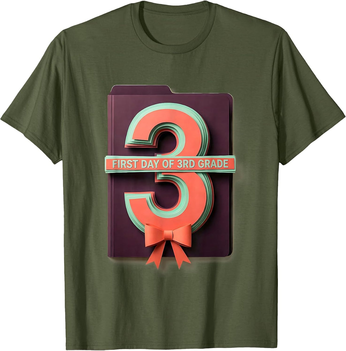 Men's First Day Of 3rd Grade Cute Girly Back To School Coquette T-Shirt - Olive Green