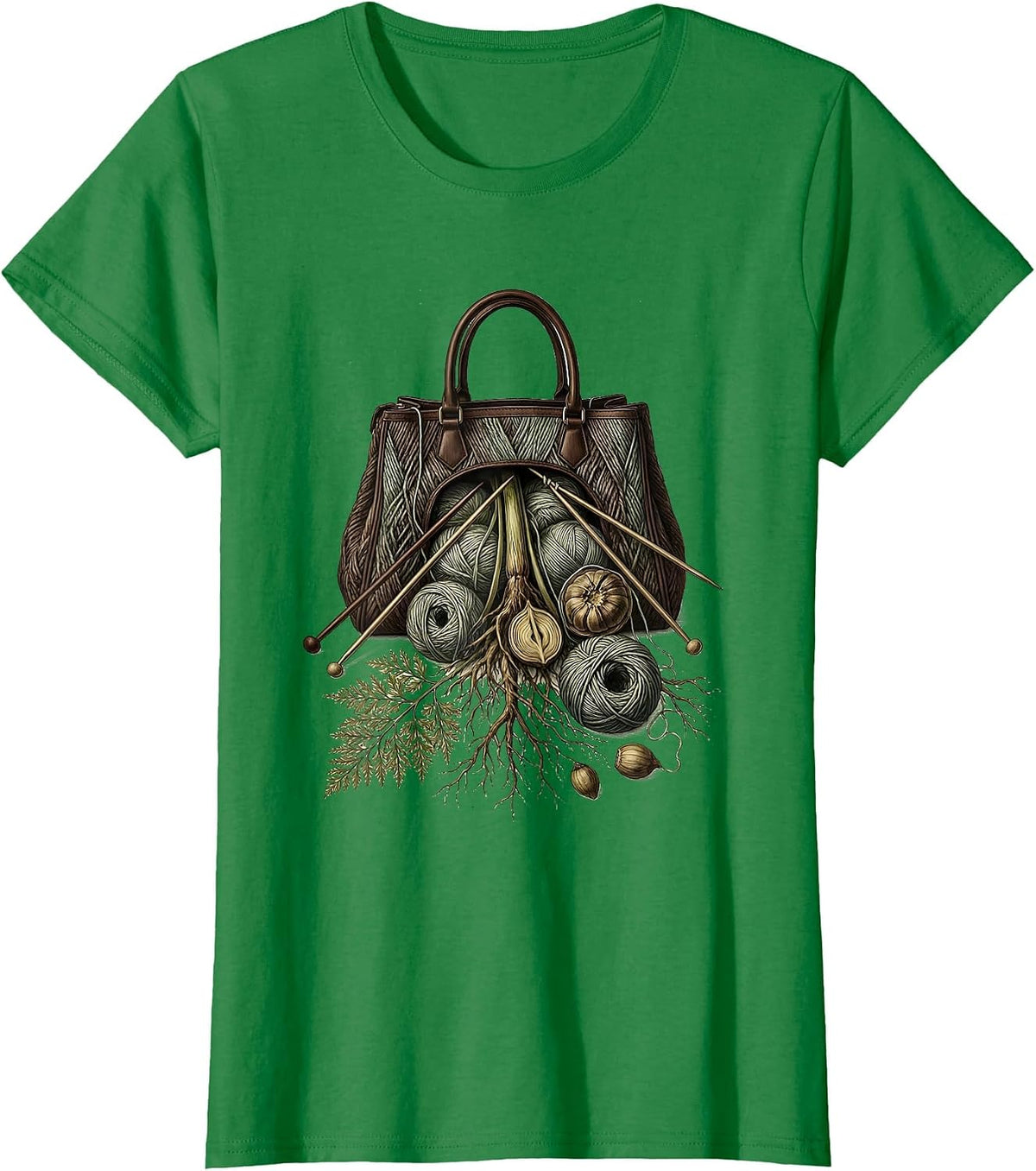 Women's Grandma Knitting Handbag Overflowing Yarn Gift T-Shirt - Kelly Green