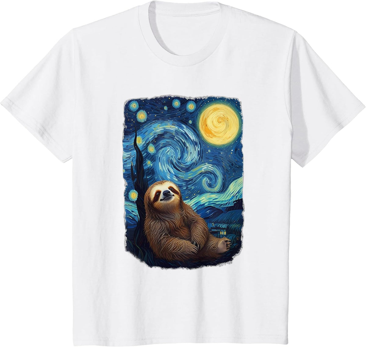 Sloth Van Gogh Style Starry Night T-Shirt - White