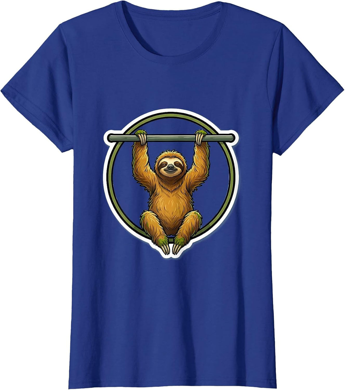 Women's Lazy Sloth Pull-Up Bar Funny Workout Graphic T-Shirt - Royal Blue