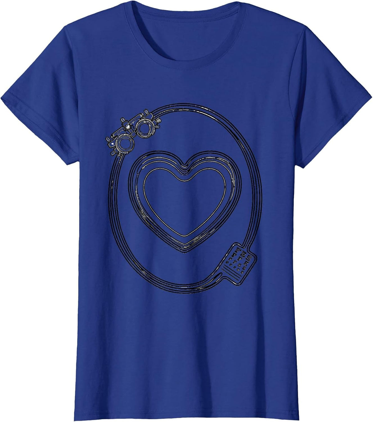Women's Heart Spectacle Lens Line Art Optometrist Valentine's Day T-Shirt - Royal Blue