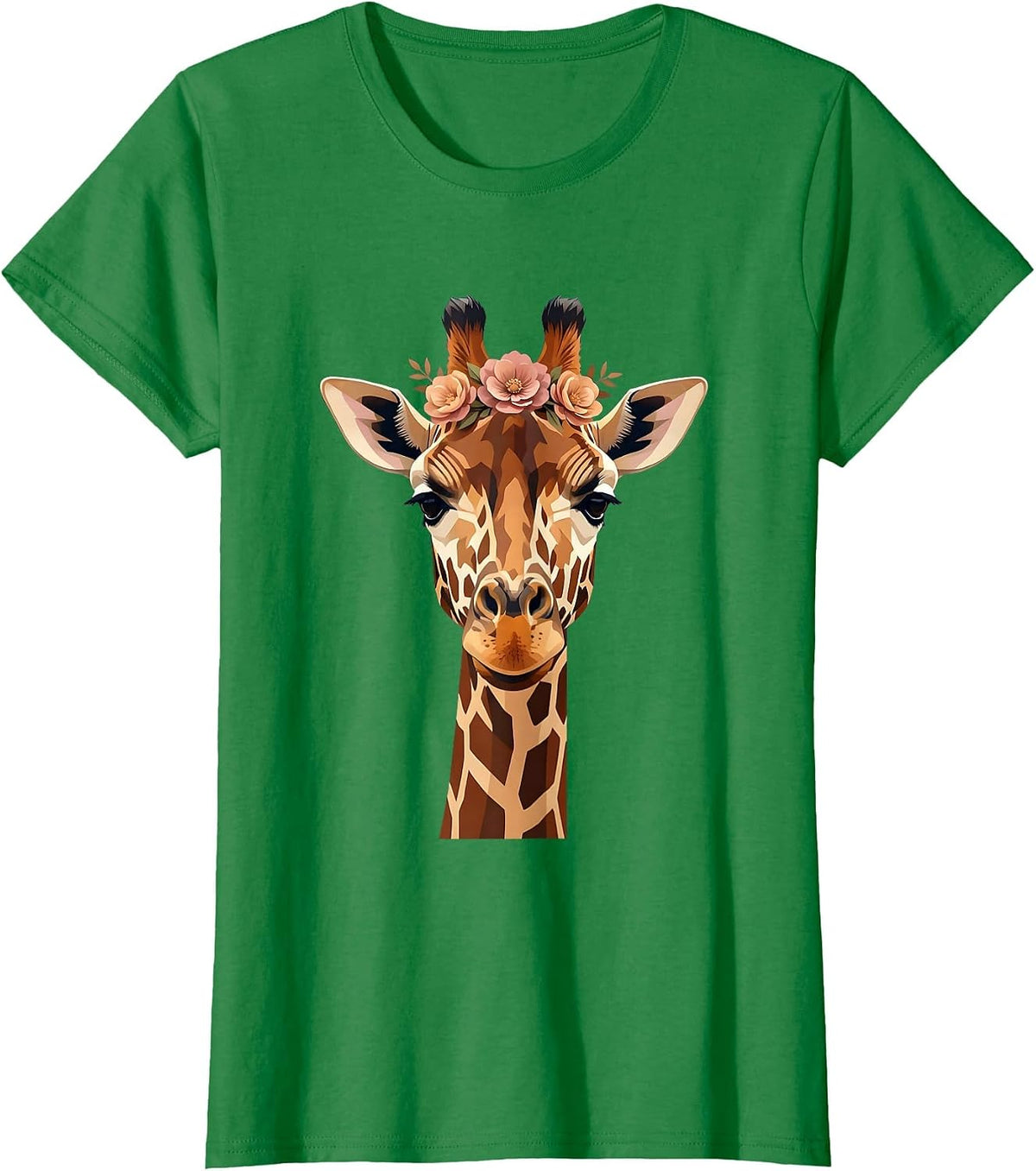 Giraffe With Floral Crown Illustration T-Shirt - Kelly Green