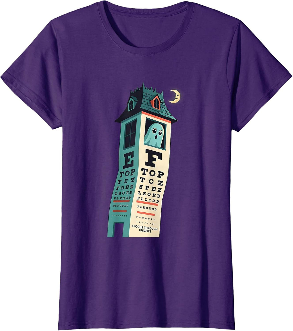 Women's I Focus Through Frights Funny Optometrist Halloween Eye T-Shirt - Purple