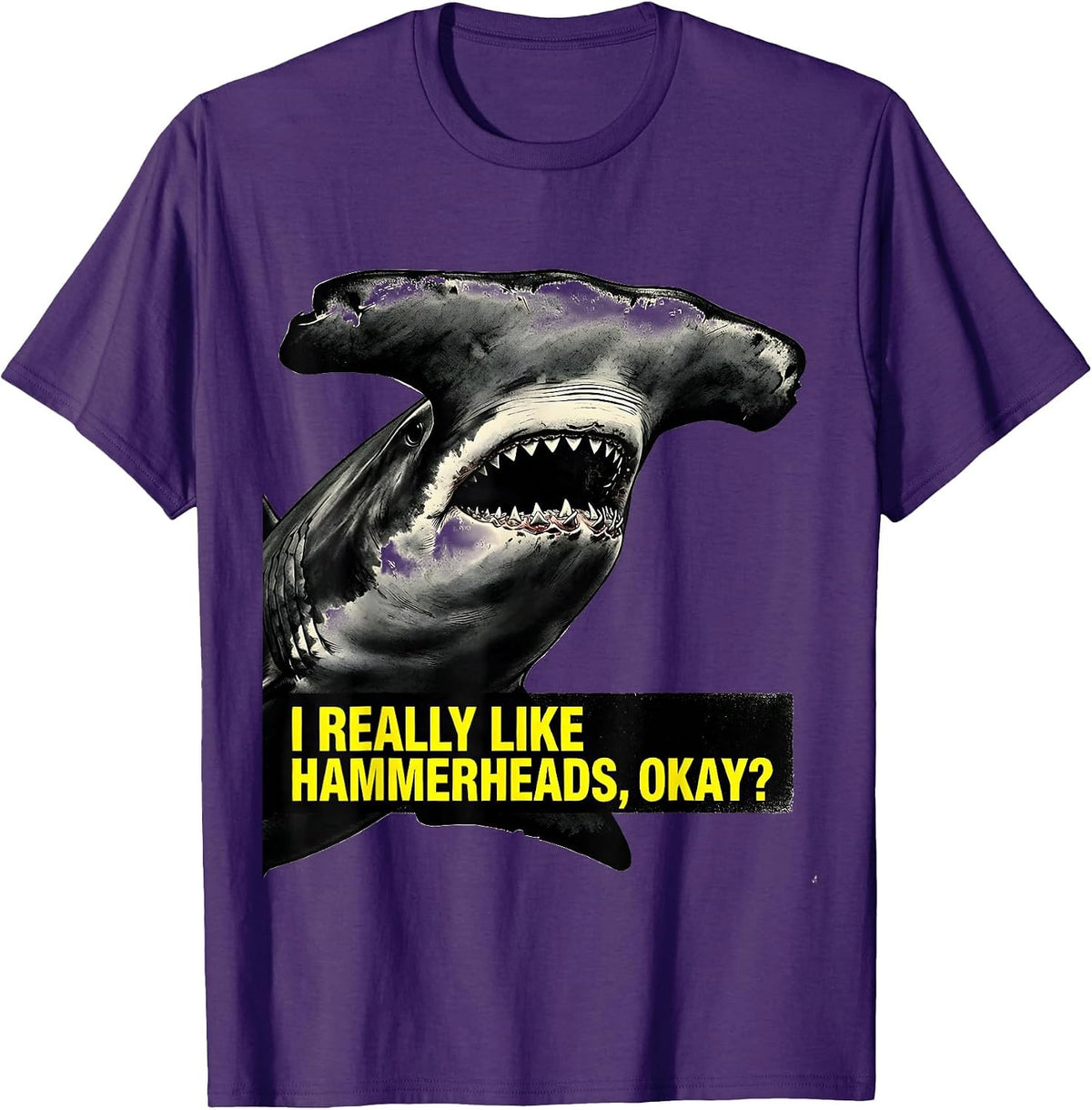 Men's I Really Like Hammerheads, Okay? Funny Shark Lover Ocean T-Shirt - Purple