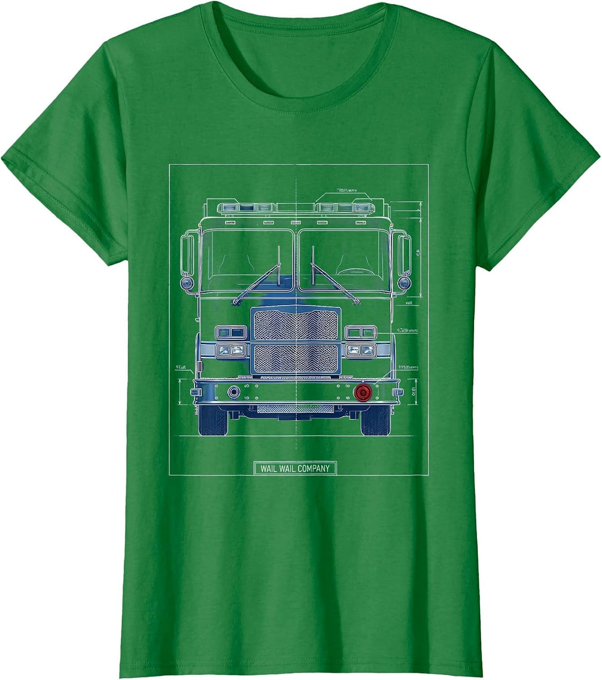 Wail Wail Company Technical Blueprint Firefighter Humor T-Shirt - Kelly Green
