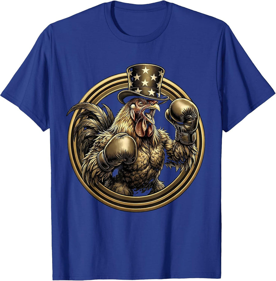 Angry Rooster Boxing Gloves Fighter Graphic T-Shirt - Royal Blue