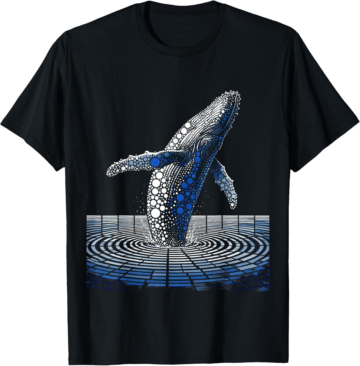 Men's Polka Dot Whale Breaching Ocean Surface T-Shirt - Black