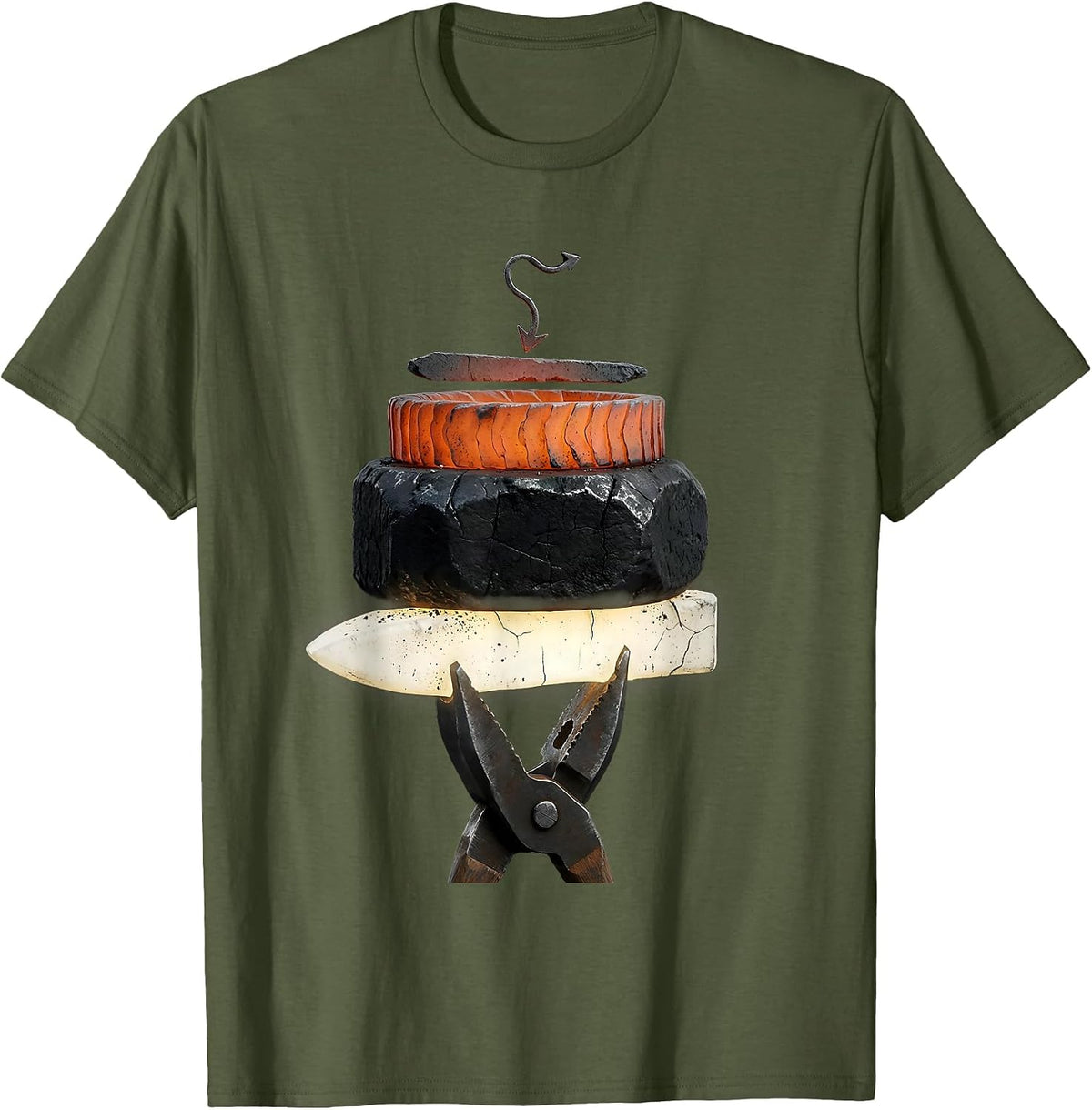 Men's Forged Steel Bands Distressed Blacksmith Metalworker Gift T-Shirt - Olive Green