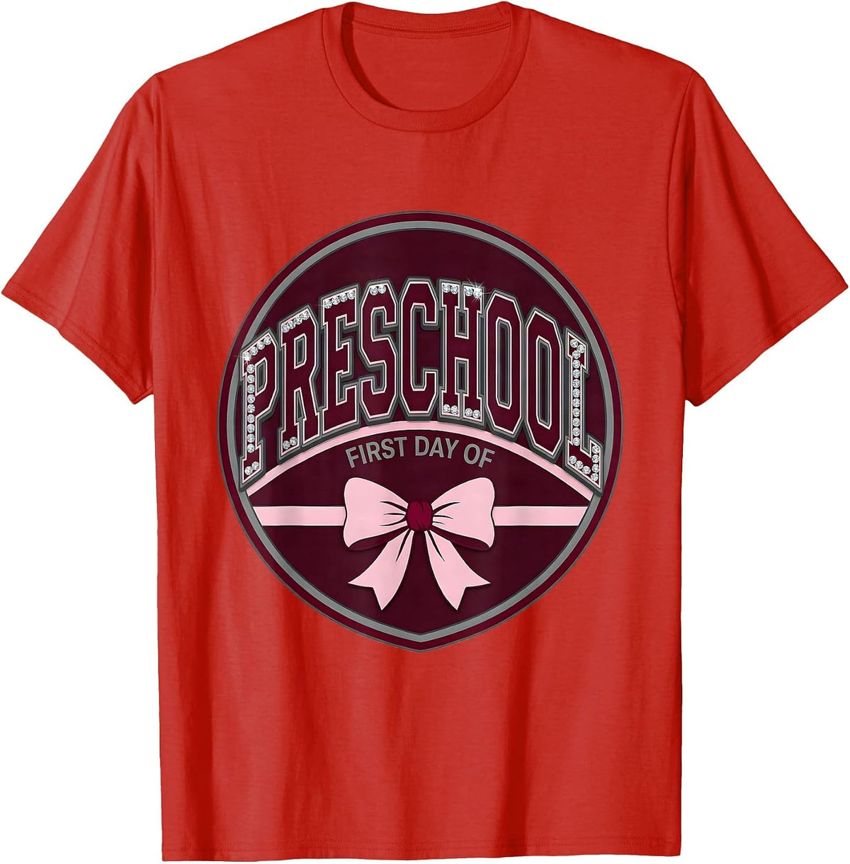 Men's First Day Of Preschool Cute Bow Back To School Girl Teacher T-Shirt - Red
