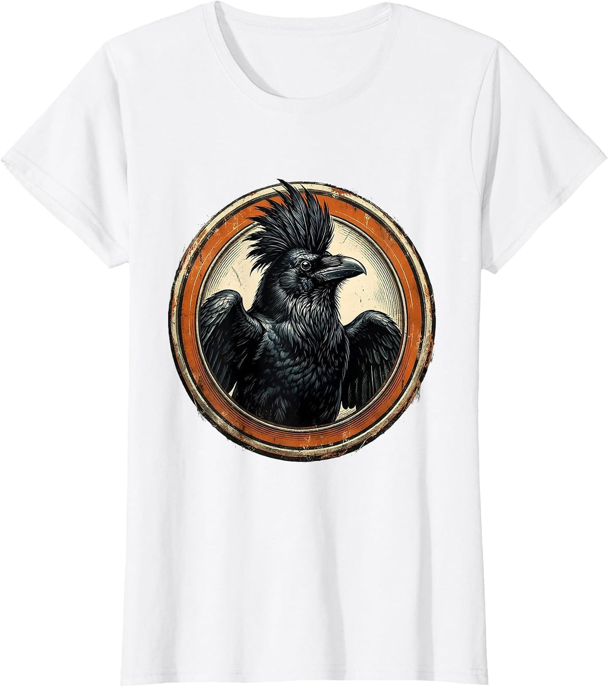 Defiant Crow Mohawk Punk Rock Bird Illustration T-Shirt - White