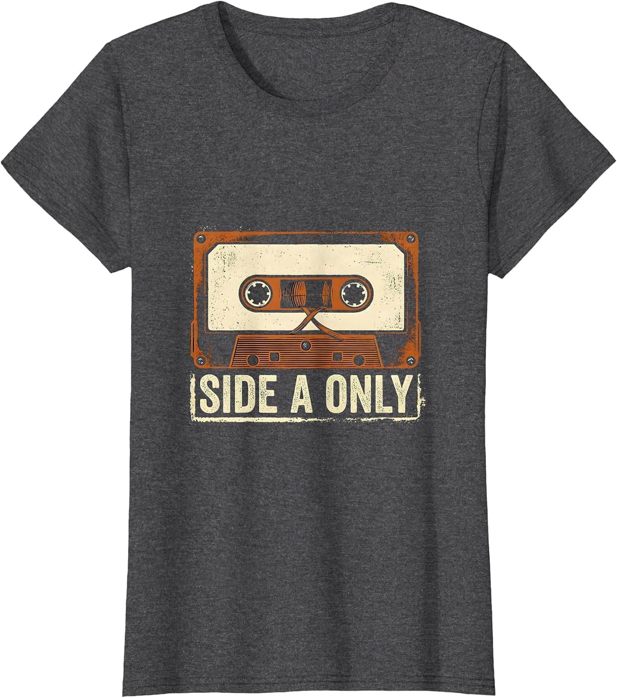 Women's Side A Only Rubber Stamp Retro Boombox Music Nostalgia T-Shirt - Dark Heather Grey