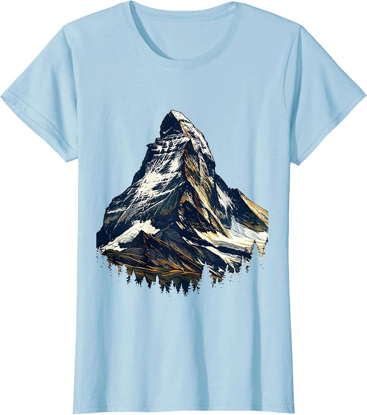Rugby Mountain Peak Graphic Design T-Shirt - Baby Blue