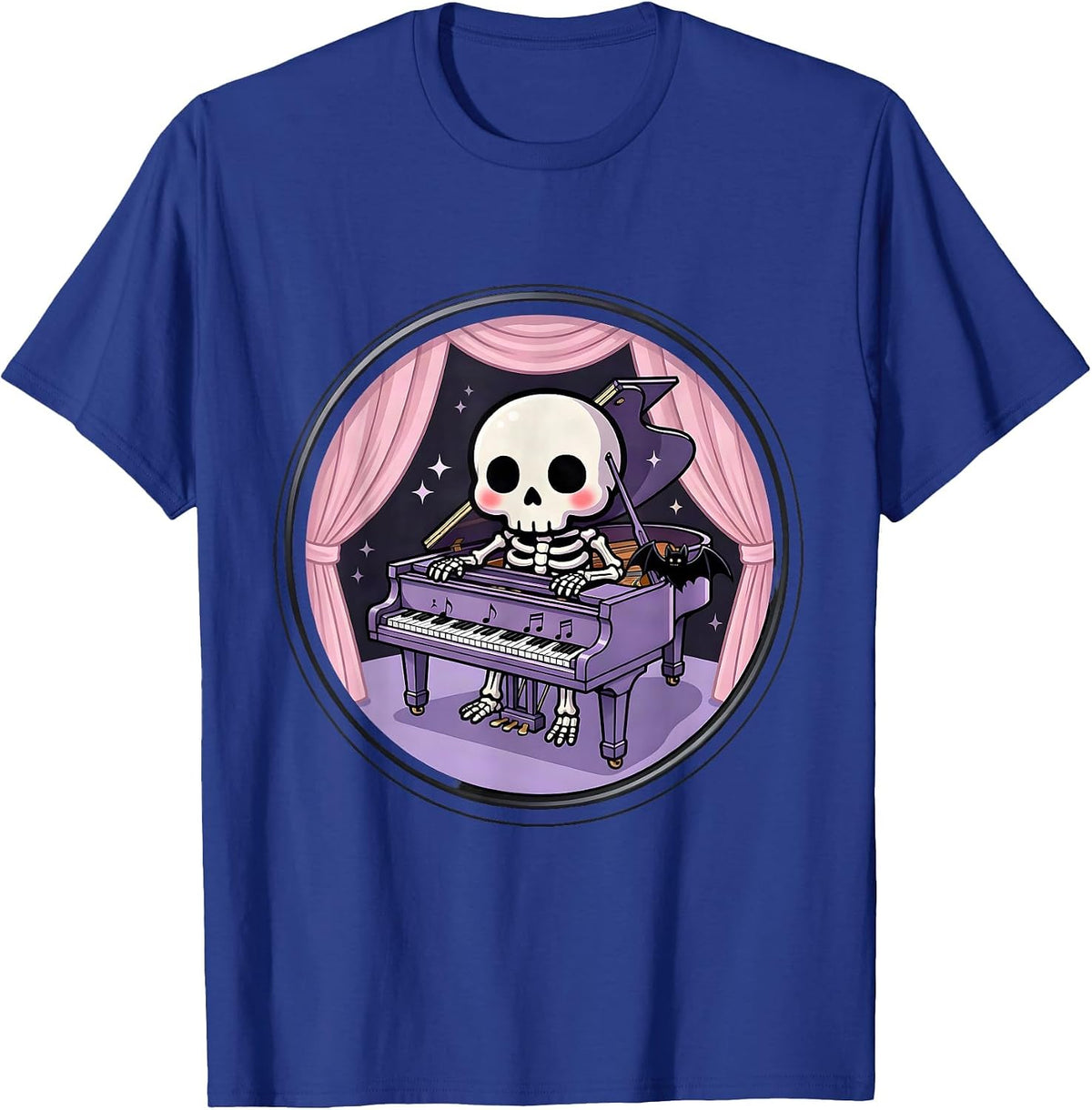 Men's Skeleton Pianist Empty Theater Emo Gothic Design T-Shirt - Royal Blue