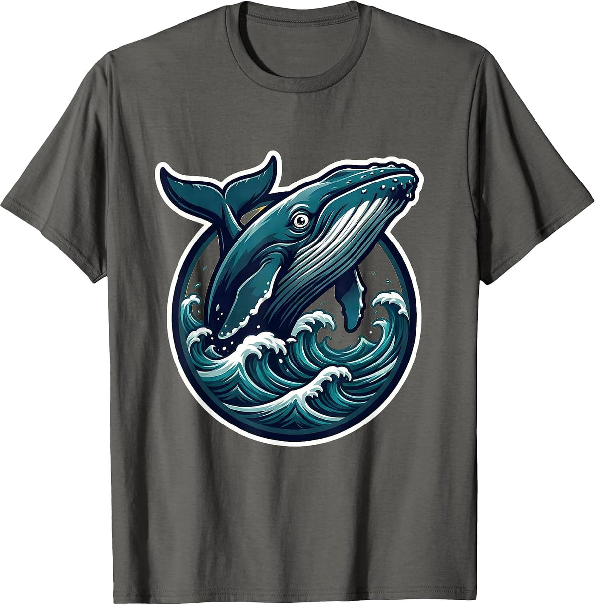 Men's Whale Breaching Ocean Waves Graphic Design T-Shirt - Asphalt Grey