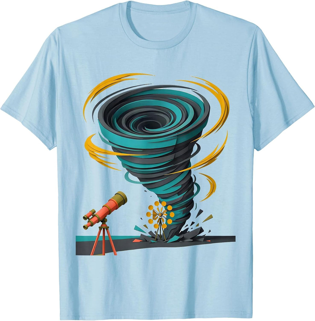 Men's Buoyant Tornado Funnel Midcentury Modern Meteorology Humor T-Shirt - Baby Blue