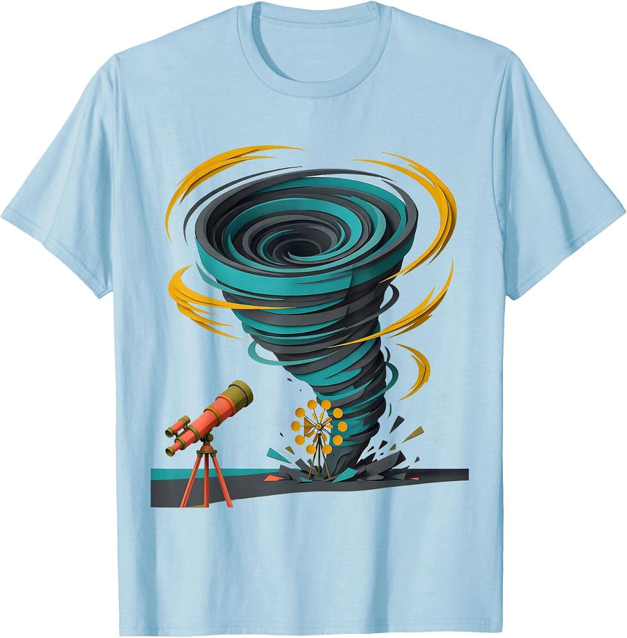 Men's Buoyant Tornado Funnel Midcentury Modern Meteorology Humor T-Shirt - Baby Blue