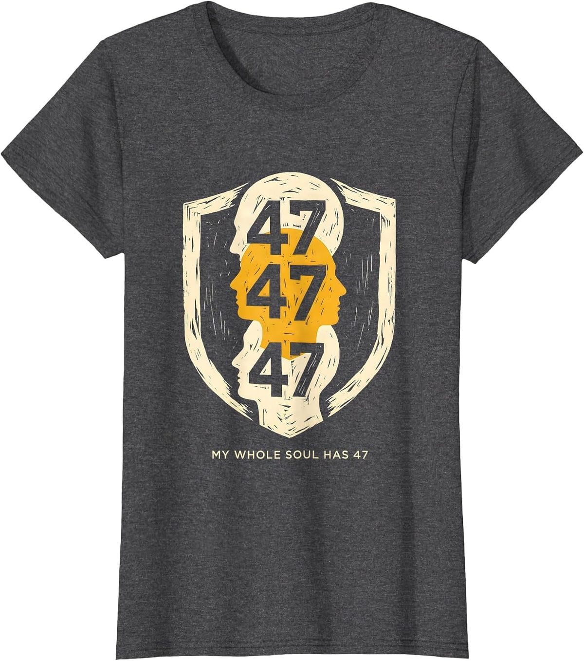 Women's My Whole Soul Has 47 Linocut Down Syndrome Awareness Homie T-Shirt - Dark Heather Grey