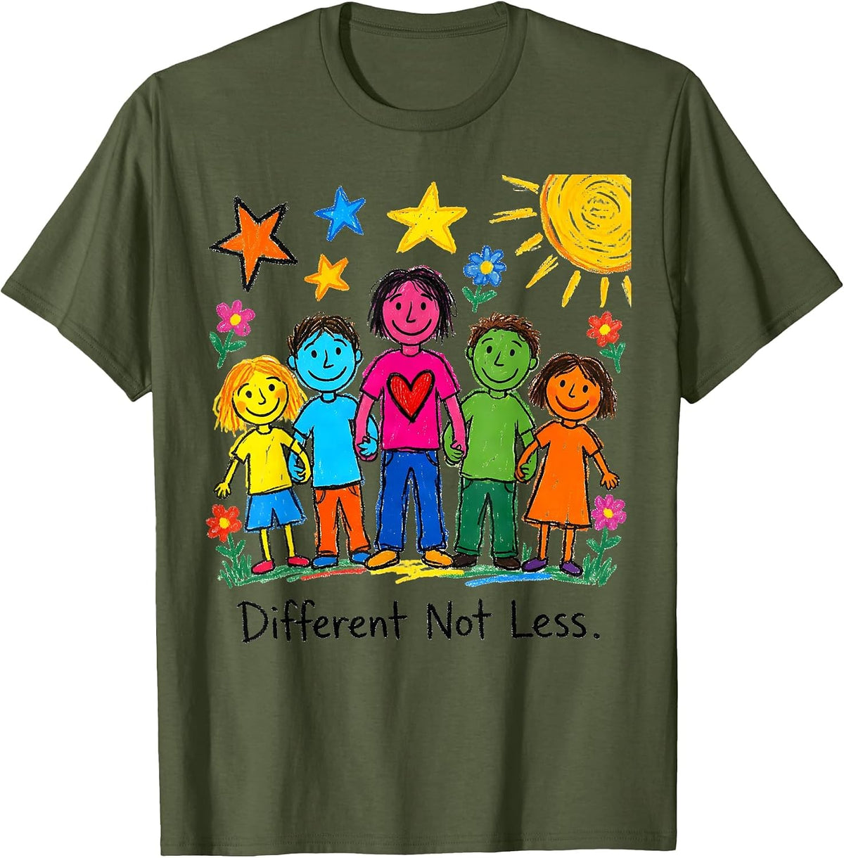 Men's Different Not Less Down Syndrome Awareness Design T-Shirt - Olive Green