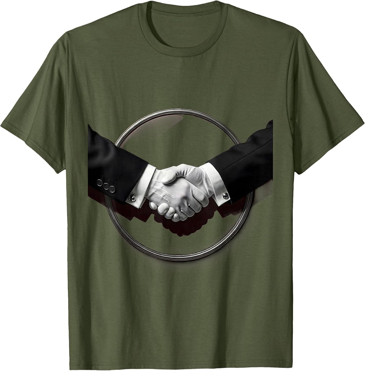 Tuxedo Sleeves Reaching Graphic Design T-Shirt - Olive Green
