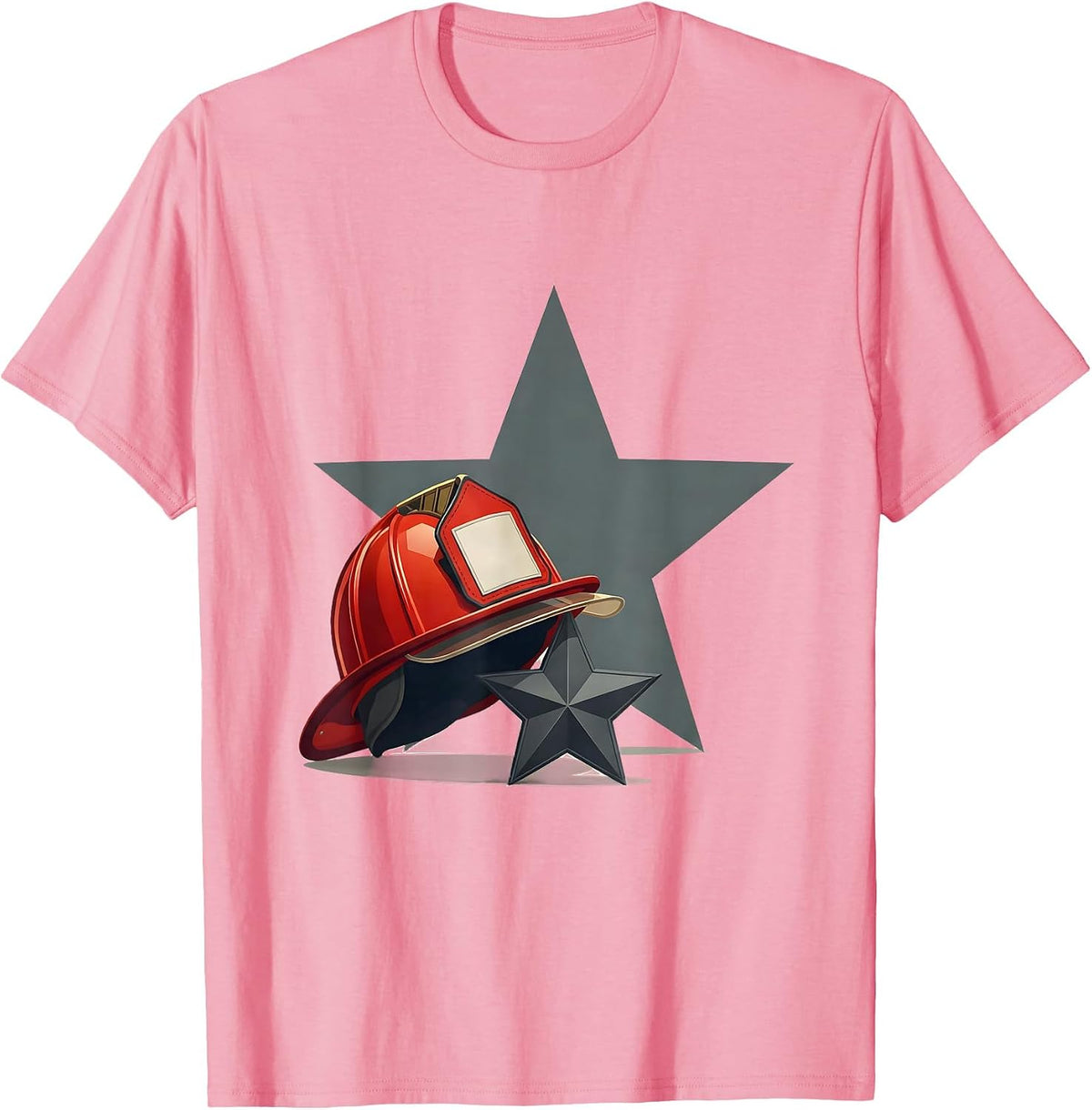 Men's Firefighter Helmet Star Holiday Editorial Conceptual T-Shirt - Pink