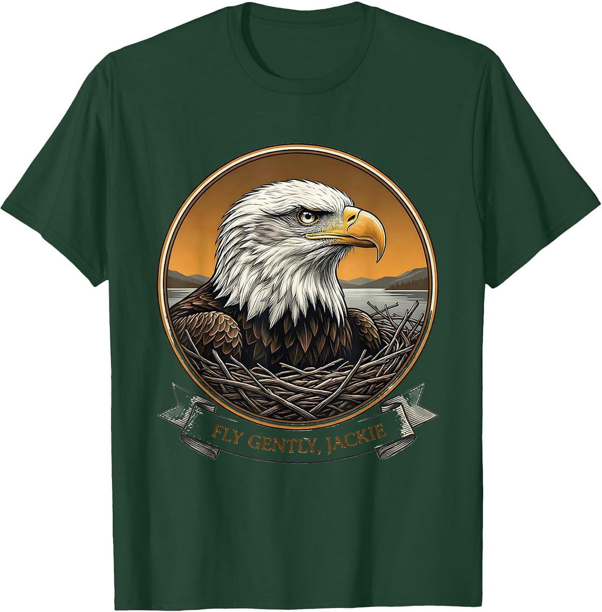 Fly Gently, Jackie Eagle Memorial Tribute Wildlife T-Shirt - Dark Green