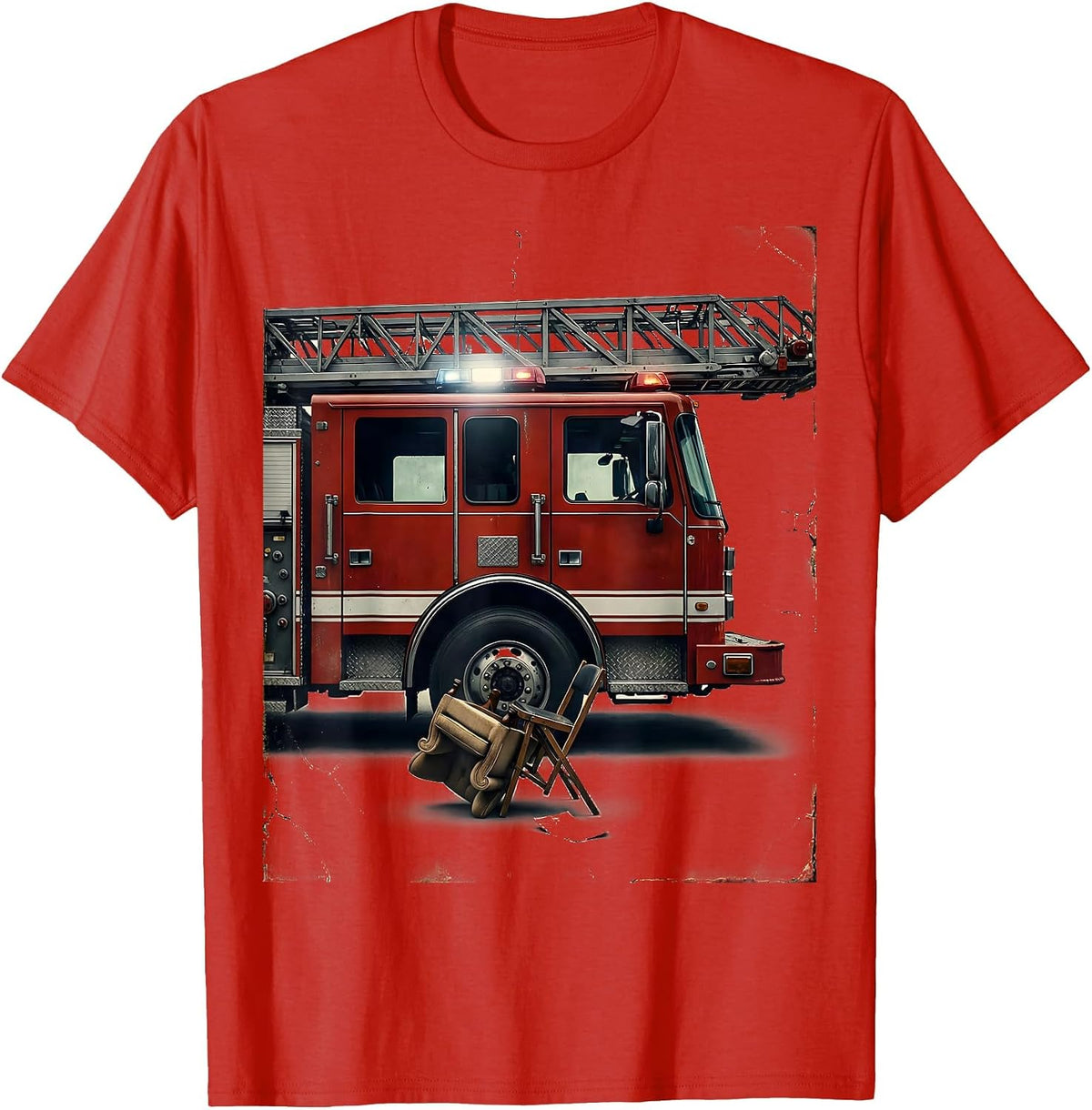 Men's Fire Engine Distressed Firefighter Humor Gift T-Shirt - Red