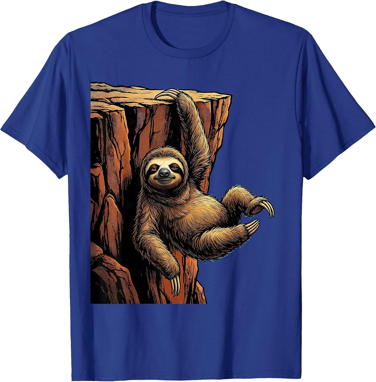 Men's Funny Sloth Hanging From Cliff One Finger T-Shirt - Royal Blue