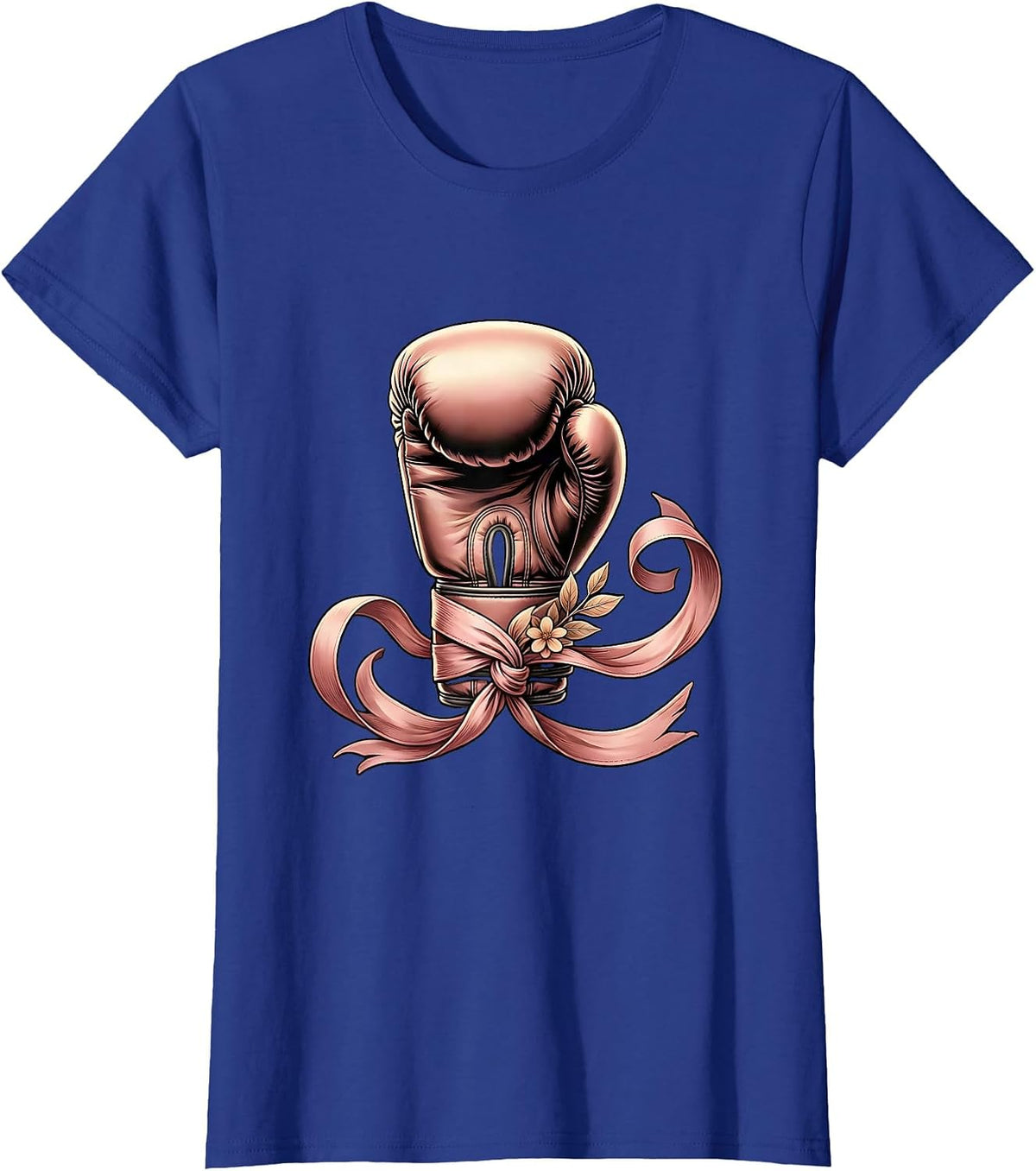 Women's Pink Ribbon Boxing Fist Breast Cancer Awareness T-Shirt - Royal Blue