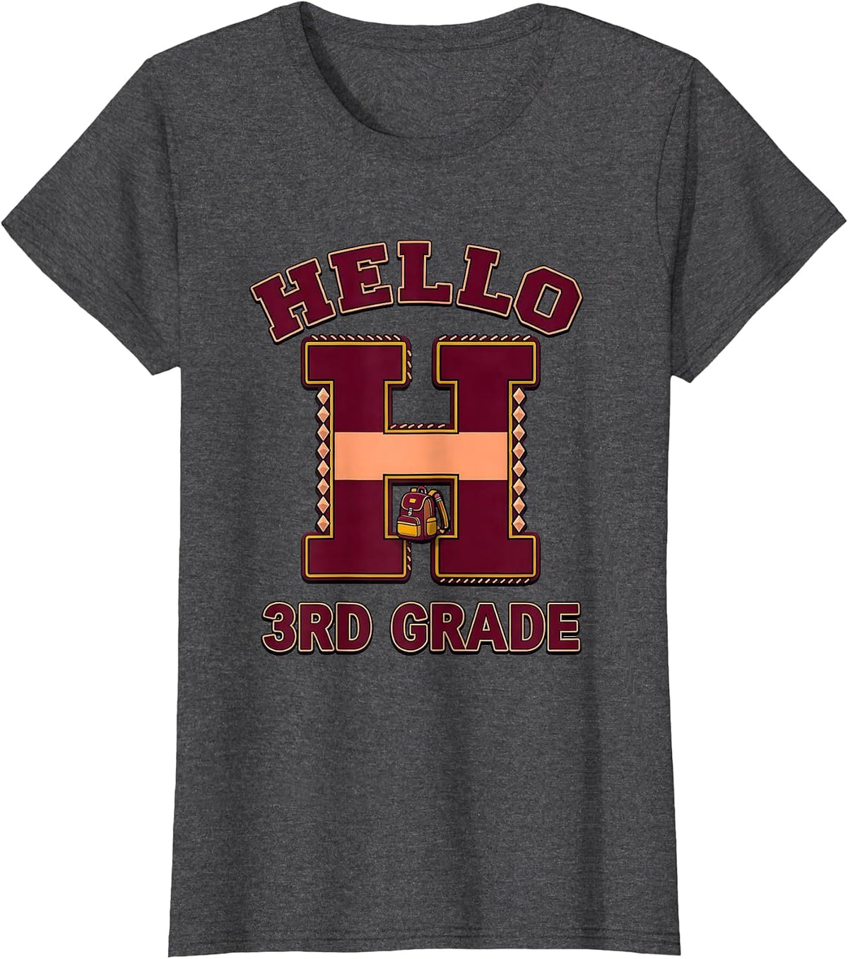 Women's Hello 3rd Grade Sparkle Varsity Back To School First Day T-Shirt - Dark Heather Grey