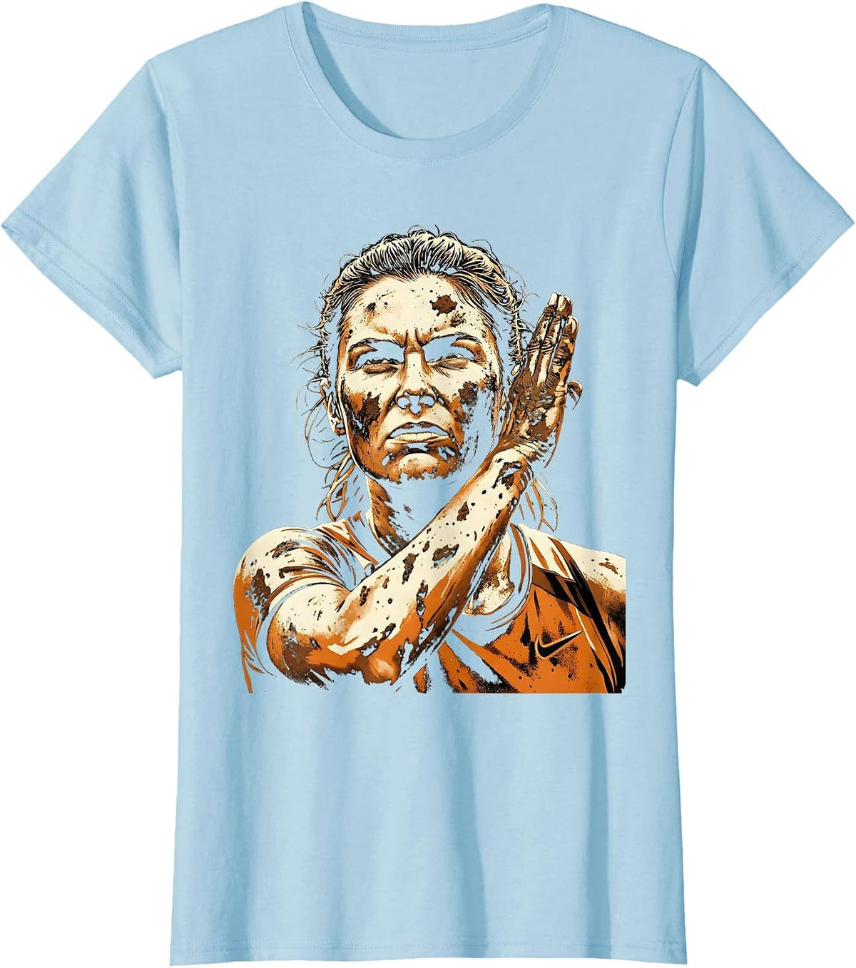 Muddy Rugby Player Wiping Face Graphic T-Shirt - Baby Blue