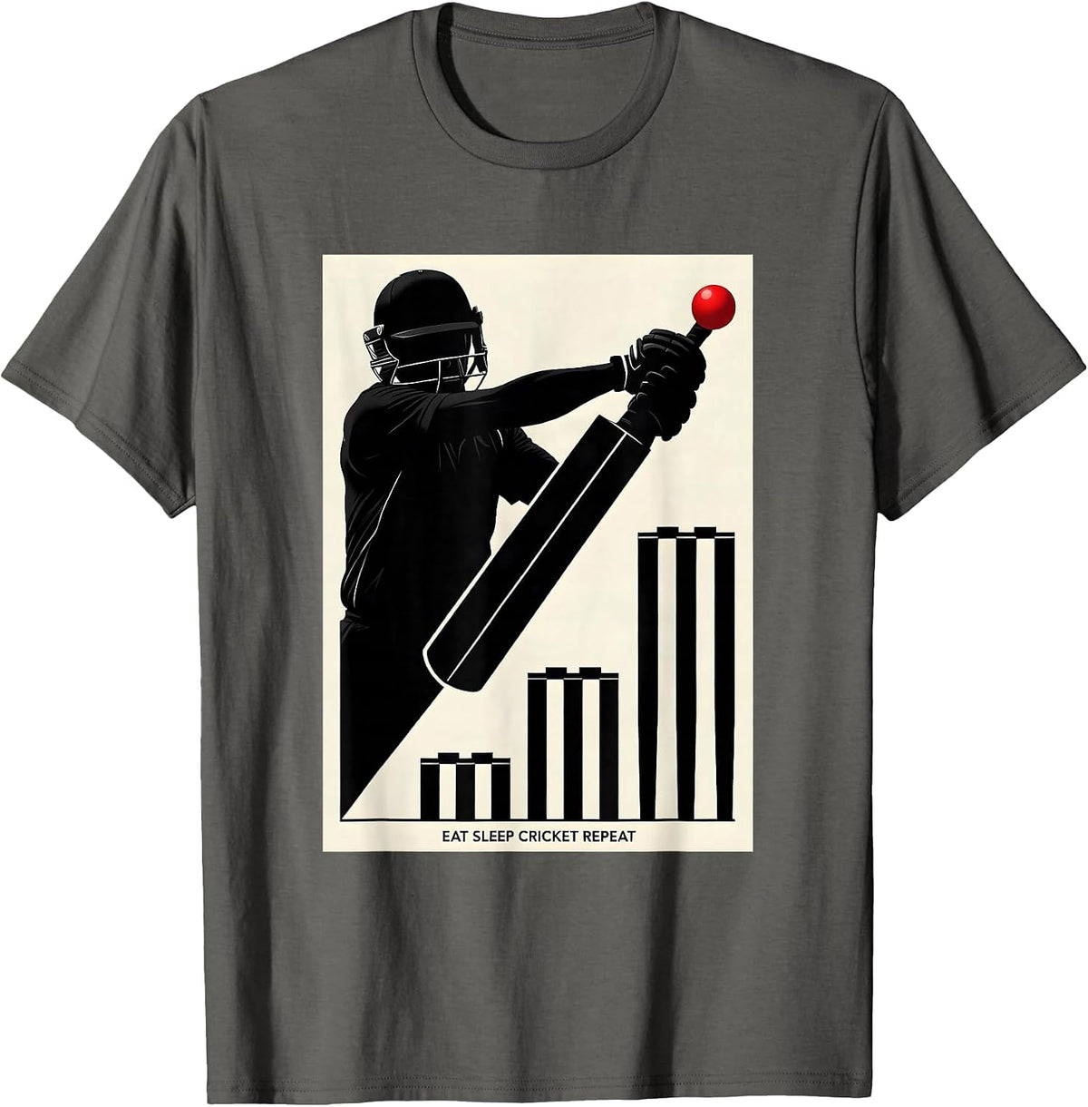 Eat Sleep Cricket Repeat Funny Cricket Player Youth Sports T-Shirt - Asphalt Grey