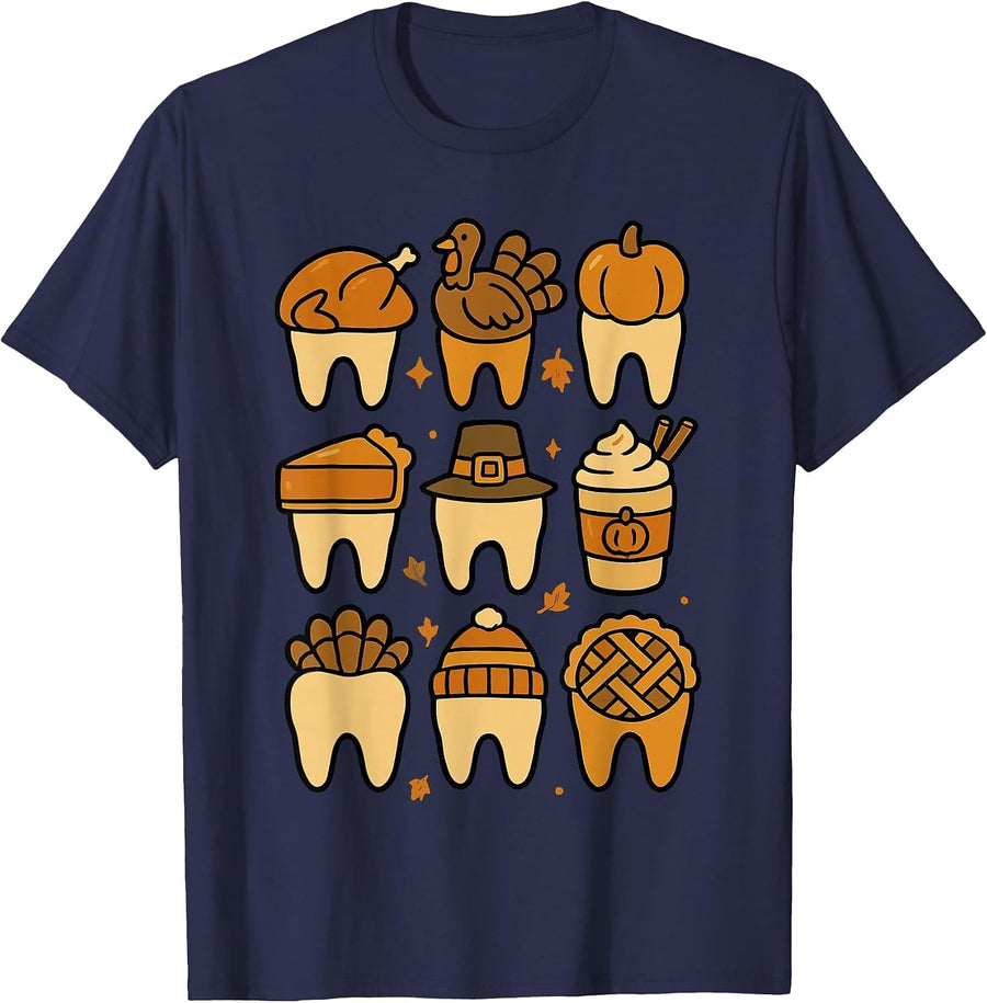 Thanksgiving Dental Shirt for Dentists, Fall Dental Squad T-Shirt - Navy Blue